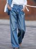 K Jeans, Women's High Waisted Slimming Wide Leg Pants, Loose Floor Pants, Denim Pants_mkmklike.com