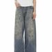 Unisex Distressed Washed Wide-Leg Jeans – Oversized Streetwear Denim Pants With Splatter Paint Effect_mkmklike.com