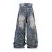 Vintage Washed Distressed Wide-Leg Jeans For Men - High Street Fashion Loose Fit Casual Pants With Wrinkle Design_mkmklike.com