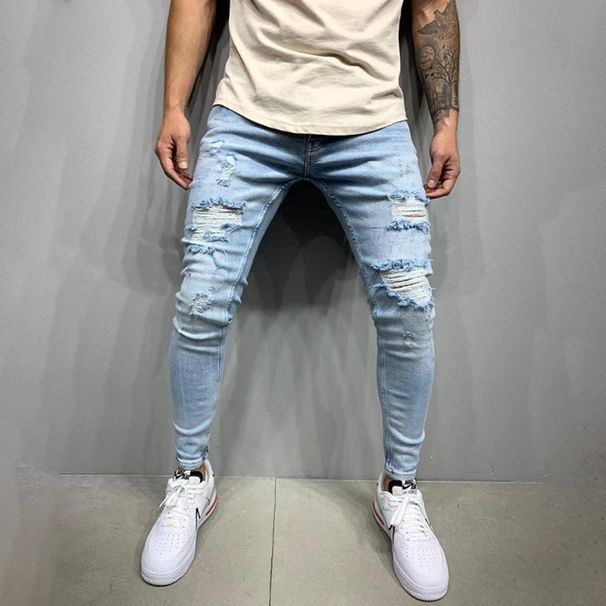 Men's Trendy Ripped Jeans Washed Street Style Cool Trousers European American Foreign Trade Factory Direct Sales Dropshipping_mkmklike.com