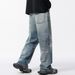 Trendy Washed Straight-Leg Jeans For Men American Style Loose Wide-Leg Pants High Street Floor-Length Trousers_mkmklike.com