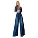 Women's High Waist Flared Jeans - Light Blue & Dark Blue Wide Leg Bootcut Pants With Stretch Comfortable Loose Fit For Casual & Office Wear_mkmklike.com
