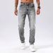 Men's Clothing New Denim Trousers Ins Trendy Black Slim Thick Line Denim Pants_mkmklike.com