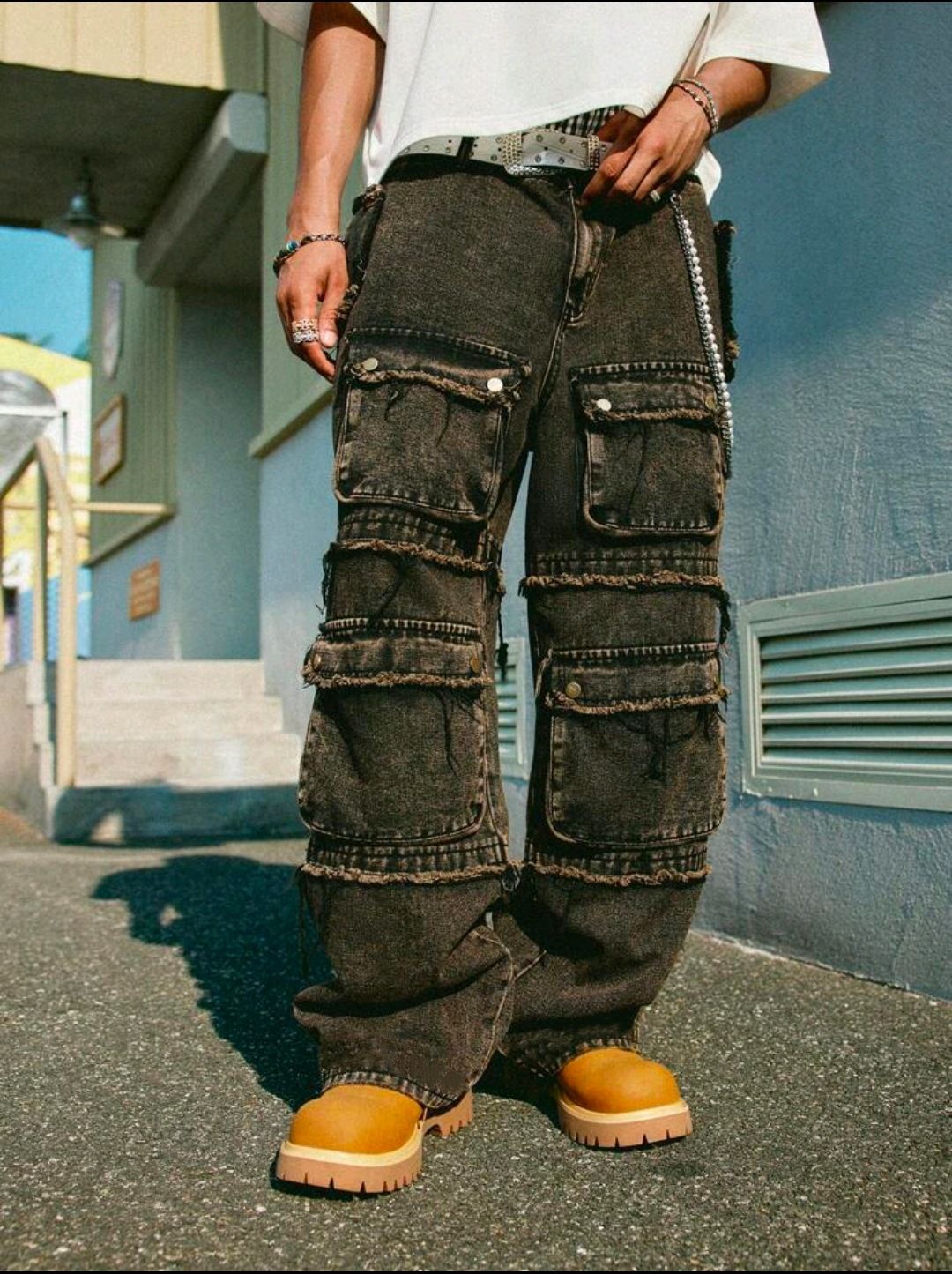 Men's Clothing Men's Versatile Loose Straight Leg Jeans Multi Pocket Cargo Pants Trendy For Formal & Casual_mkmklike.com
