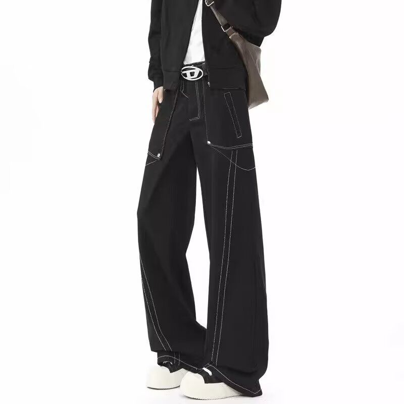 Men's Clothing Fashion Brand Deconstructed Reverse Wear Design Loose Wide Leg Jeans High Street Niche Drape Mopping Long Pants_mkmklike.com