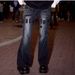Women's Heavy Duty Flared Jeans With Laces Loose Straight Leg Washed_mkmklike.com