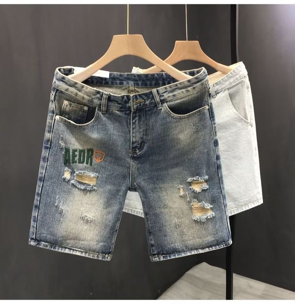 Heavy Indutry Wahed Ripped Patch Denim Hort For Men In Ummer, Looe Traight Leg, Cool And Caual Five Quarter_mkmklike.com