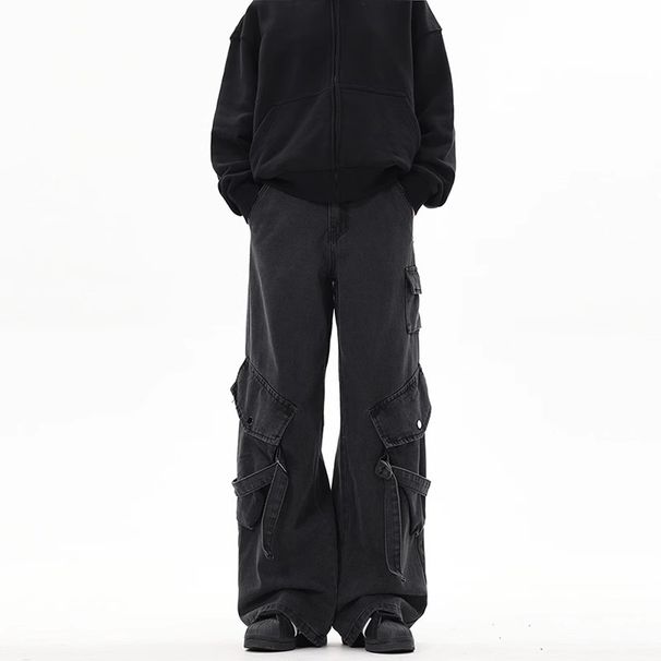 Men's Clothing High Street Workwear Jeans Men's American Streetwear Workwear Jeans - Retro Straight Loose Fit Casual Long Pants For Spring & Autumn_mkmklike.com