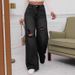 Women's Clothing Versatile Fashion Simple Ripped Ladies Wide Leg Pants_mkmklike.com