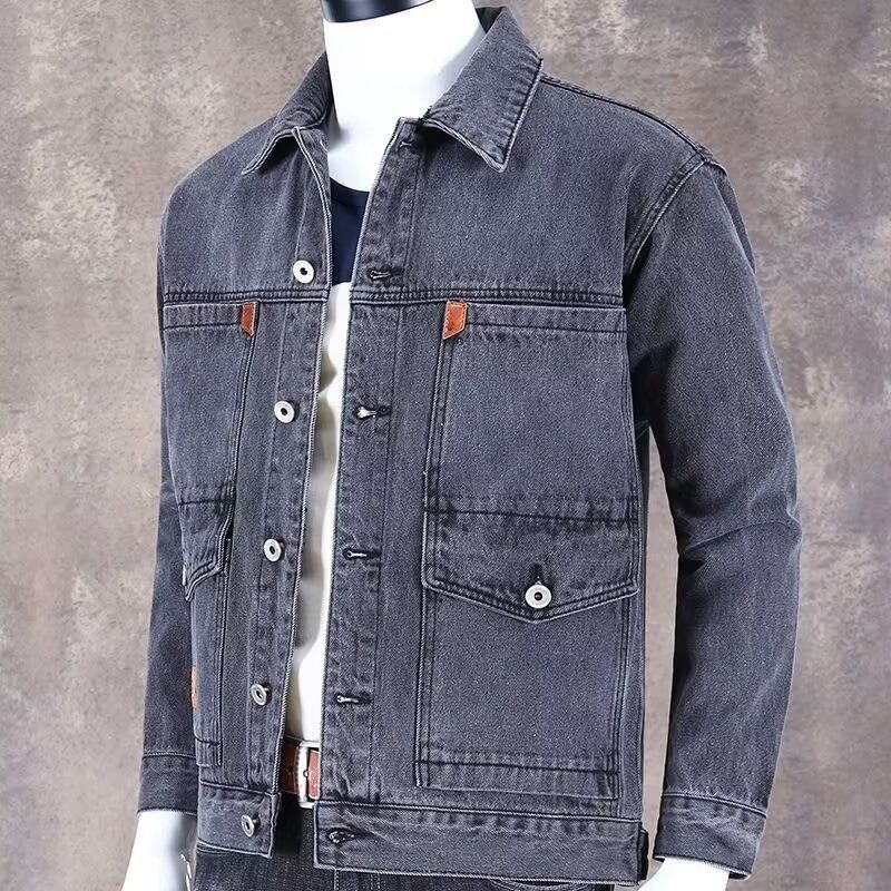 Men's Casual Denim Jacket - Japanese Style Workwear For All Seasons (Black, Light Blue, Dark Blue, Dark Grey)_mkmklike.com