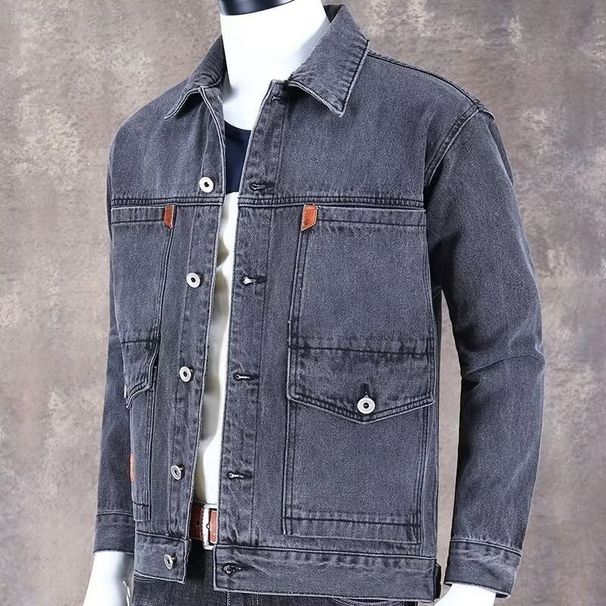Men's Casual Denim Jacket - Japanese Style Workwear For All Seasons (Black, Light Blue, Dark Blue, Dark Grey)_mkmklike.com