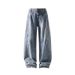 American Retro Blue Curved Hem Jeans Men, Spring, Autumn, Winter Trendy Brand, Stylish Loose Straight-leg Wide-leg Pants_mkmklike.com