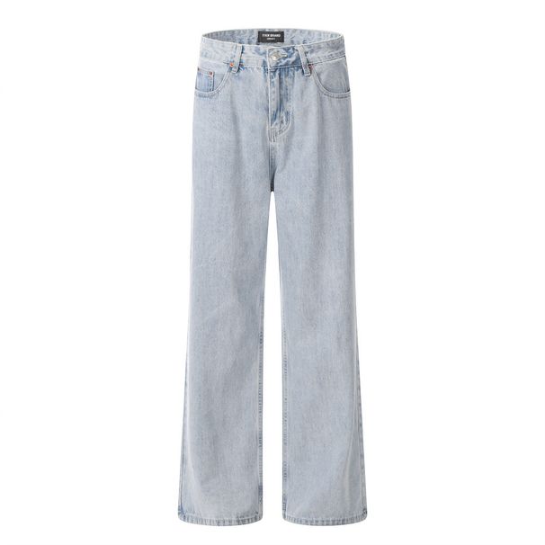 Washed Light Color Denim Straight Street Fashion American Style Casual Loose Long Men's Punk Versatile Pants_mkmklike.com