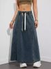 K Design Sense: Elastic Waistband Drawstring Large Swing Skirt, Denim Skirt For Women_mkmklike.com