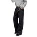 Men's Vintage Black Bootcut Jeans – High Waist Straight Leg Denim Pants With Distressed Wash, Clean Fit Style For Fall & Winter_mkmklike.com