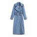 Women's Stylish Double-Breasted Denim Trench Coat With Belt - Loose Fit Mid-Length Casual Jacket For Spring (Blue, Black) - XS/S/M/L_mkmklike.com