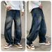 Men's Clothing American Trendy Brand Inverted Washed Ripped Jeans Men's New High Street Wide Leg Hip Hop Loose Machete Pants Men_mkmklike.com