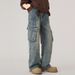 Pants Men's Retro Tooling Jeans Men's Loose Straight High Street American Pocket Design Pants_mkmklike.com