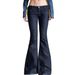 Retro Blue Low Rise Cropped Denim Flared Pants For Women Casual Simple Trousers England Style Fashion Autumn New Hot Girl_mkmklike.com