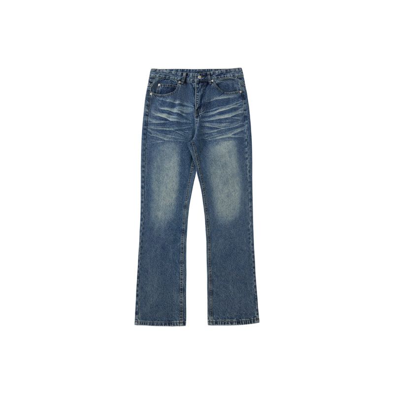 Men's Clothing Men's | American Retro Light Blue Washed Distressed Style Slightly Flared Cleanfit Jeans_mkmklike.com