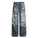 Punk Wasteland Style Heavy Washed Ripped Jeans Men's Street Fashion Spray Painted Vintage Loose Wide-Leg Pants_mkmklike.com