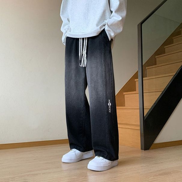 Men's Relaxed Fit Washed Denim Jeans Straight Leg High Street Vintage Pants with Slight Stretch Oversized Comfort for Teen Boys plus Size_mkmklike.com