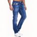 Men's Stretch Skinny Jeans Multi Layered Design Slim Fit Blue Trousers Comfortable & Stylish Denim For Casual_mkmklike.com