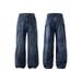 Men's Trendy Brand High Street Loose Fitting Wide Leg Trousers Bamboo Patterned Deconstructed Design Washed Silhouette Jeans_mkmklike.com