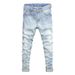 Men's Slim Fit Vintage Washed Blue Jeans Distressed Skinny Denim Pants Faded And Ripped Details Streetwear Style_mkmklike.com