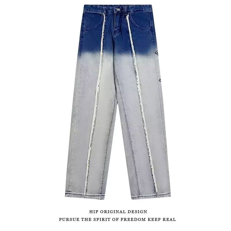 Men's Retro Washed Straight Leg Jeans High Street Style Gradient Design Spring Cool Wide Leg Trousers_mkmklike.com