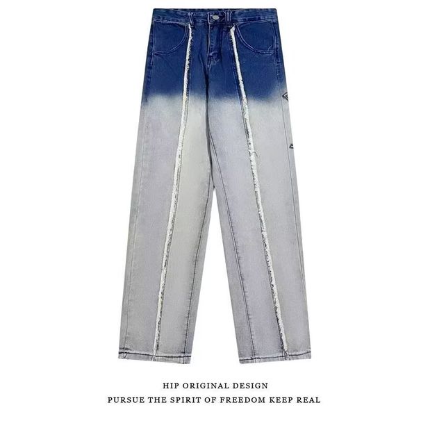 Men's Retro Washed Straight Leg Jeans High Street Style Gradient Design Spring Cool Wide Leg Trousers_mkmklike.com