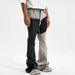 Men's Vintage Distressed Washed Flare Jeans High Waist Button Fly Coated Denim Pants with Long Detachable Sash Streetwear_mkmklike.com