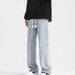 Men's Clothing Straight Leg Jeans, Spring Versatile Loose American High Street Casual US Embroidered Trousers_mkmklike.com