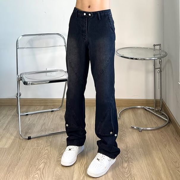 Men's High Street Vibe Slim Fit Jeans Unique Design Black Loose Fit Slightly Flared Cargo Pants Autumn Style Long Pants_mkmklike.com