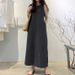 ELLE 2024 New Fashion Round Neck Sleeveless Loose Pocket Long Pullover Bohemian Denim Elegant Dress_mkmklike.com