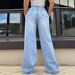 Women's High Waist Loose Fit Ripped Denim Jeans - Street Style Distressed Wide Leg Pants With Stretch Comfort_mkmklike.com
