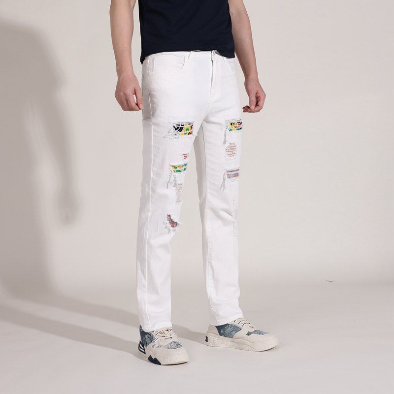 AM Foreign Trade Men's Distressed Stretch Skinny Jeans High Quality Straight Leg INS Style Cross Border Fashion for Men_mkmklike.com