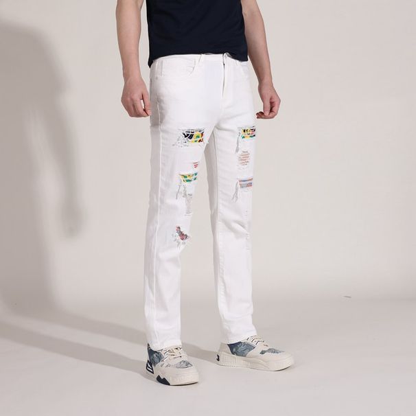 AM Foreign Trade Men's Distressed Stretch Skinny Jeans High Quality Straight Leg INS Style Cross Border Fashion for Men_mkmklike.com