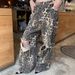 Women's clothing New American Retro Leopard Print High Waist Slim Straight Pants Niche Design Ripped Jeans_mkmklike.com