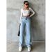 Women's Clothing Oversized Straight-Leg Jeans – High Waist Streetwear Denim With Non-Iron Finish (Blue/Dusty Pink, S-2XL)_mkmklike.com