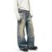 Men's Clothing Jeans AC Style Chain Pendant Print Ink Wash Dirty Street Retro Casual Pants_mkmklike.com