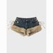 Women's Faux Fur Trim Denim Shorts, Y2K Lace-Up Side Low Waist Distressed Jean Shorts, Casual Club Party Streetwear Hot Pants For Daily Outdoor Wear_mkmklike.com