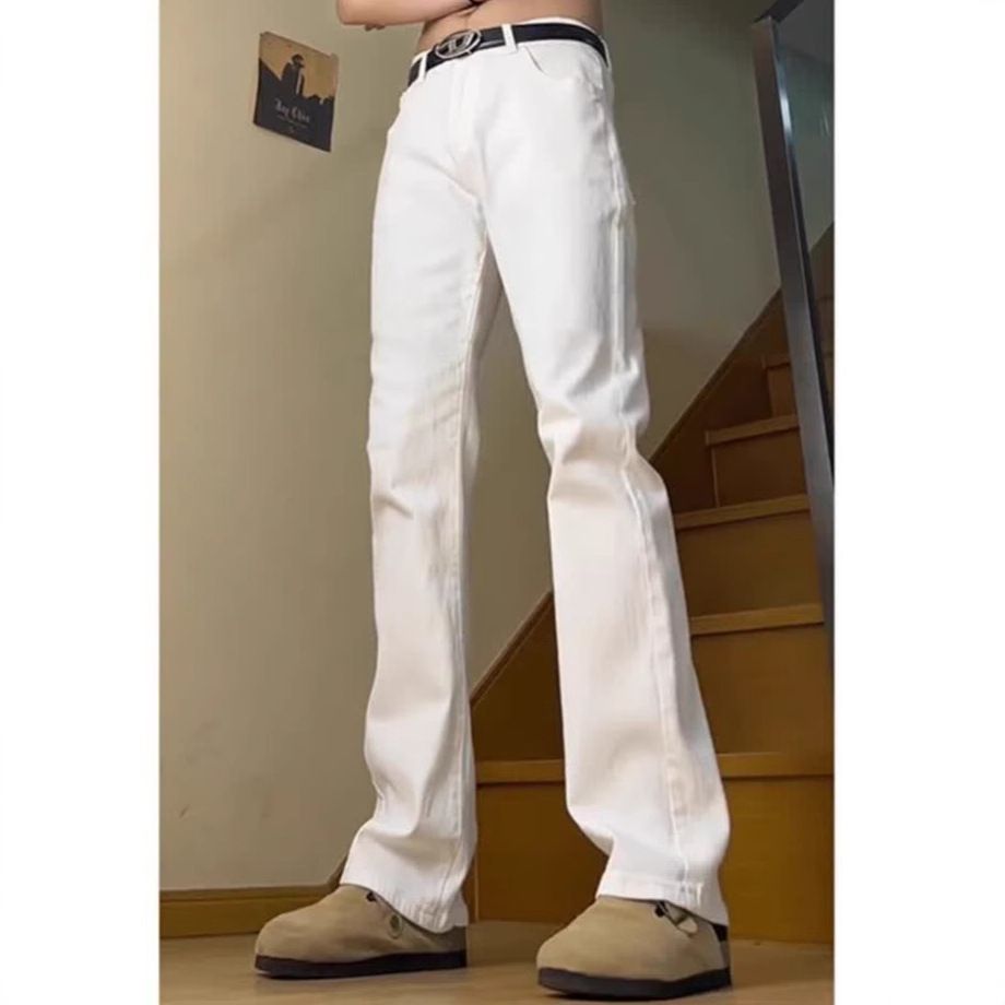 Men's White Cleanfit Bootcut Jeans - Stretch Slim Straight Leg Trousers For Autumn, Streetwear Style, S-XXXL_mkmklike.com
