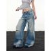 Retro Washed Distressed Jeans Loose Straight Leg Slimming Wide Leg Floor Length Trousers for Men And Women Autumn Style_mkmklike.com