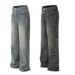 Washed Vintage Denim Men's Workwear Punk Street Style Design Sense Personality Loose Wide-Leg Straight Pants_mkmklike.com