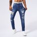 Men's Slim Fit Ripped Jeans Classic Blue Distressed Denim Pants With Tapered Leg_mkmklike.com