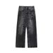 Men's Clothing Fashion Mid Waist Design Lightning Crack Washed Jeans For Men Spring And Autumn Retro Loose Straight Pants_mkmklike.com