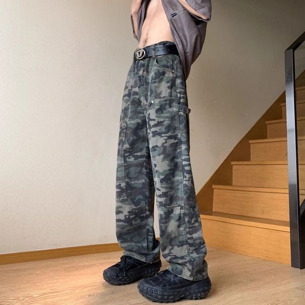 Workwear Camouflage Jeans Men American Style Wide Leg Straight High Street Trendy Brand Spring Autumn Work Pants_mkmklike.com