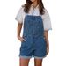 Women's Adjustable Strap Denim Overalls With Rolled Hem - Vintage Washed Blue Casual Jumpsuit For Everyday Wear_mkmklike.com