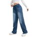 Women's Clothing High Waist Plus Size Wide Leg Comfortable Washed Denim Jeans With Drawstring - Trendy Casual Streetwear (XS-5XL, Deep Sky Blue)_mkmklike.com